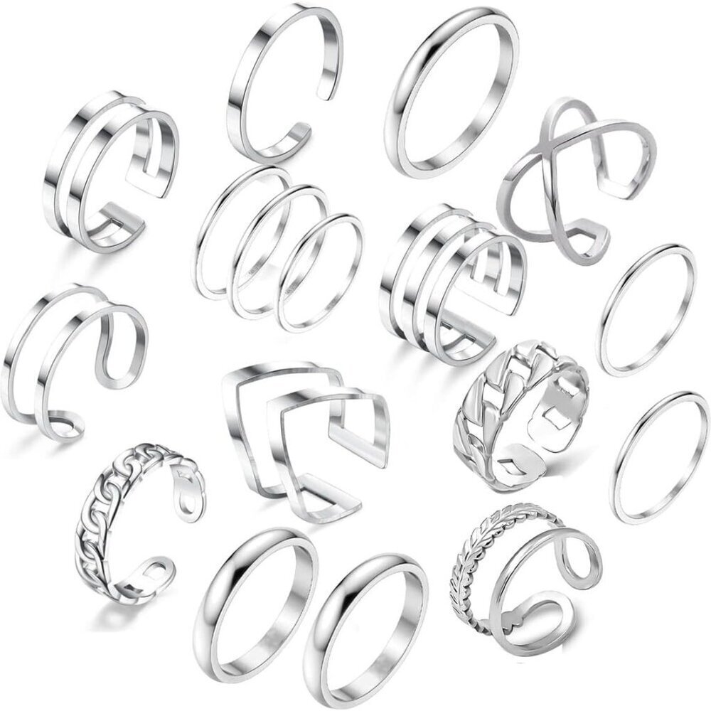 17pcs Silver Stainless Steel Stackable Rings For … - image 1